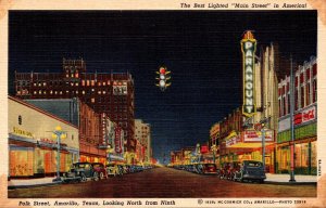 Texas Amarillo Polk Street Looking North From Ninth At Night