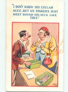 Pre-Linen Comic signed SHOPPING WOMAN WITH SALESCLERK AB9689
