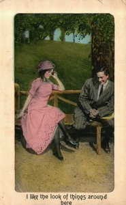 Vintage Postcard 1912 I Like the Look of Things Around Here Man & Woman Courting