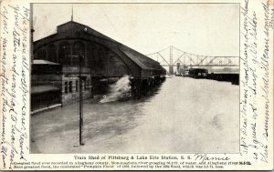 Postcard PA Flooded Train Shed Pittsburgh & Lake Erie Railroad Station 1907 M11