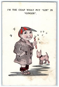 c1910's Little Boy I'm The Gap What Put Gin In Ginger Bees Dog Antique Postcard