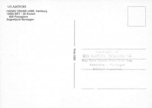 MS Astor Astor United Cruises Inc Ship Writing on back 