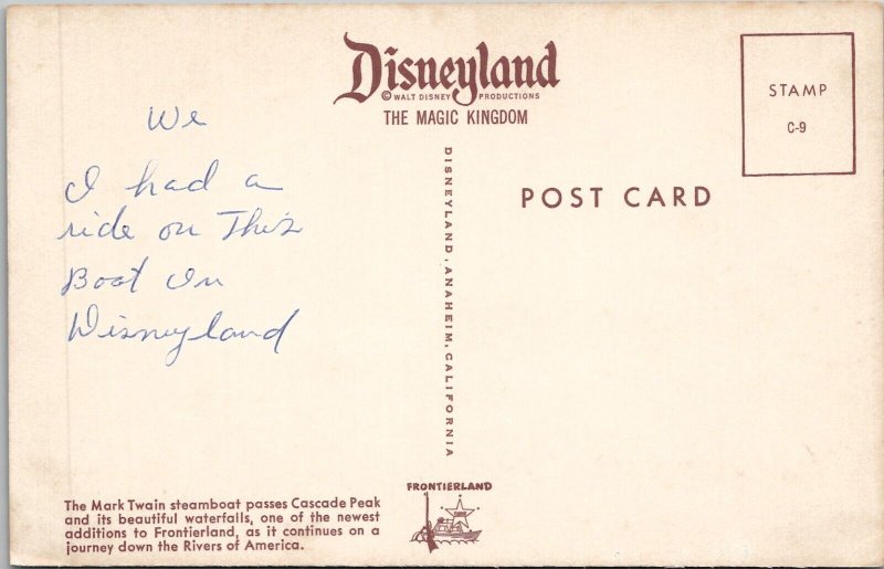 Disneyland Mark Twain Steamboat Anaheim California Unposted  Postcard X7