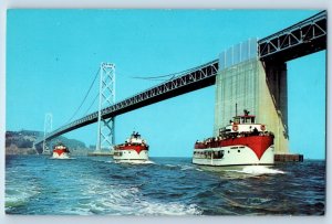 San Francisco California Postcard Harbor Tours Sight-Seeing Boats Fisherman 1960