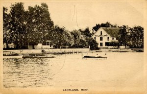 MI - Lakeland, Docks.   (crease, ink mark on card)