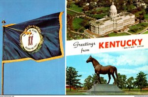 Kentucky Greetings From The Blue Grass State With State Capitol State Flag an...