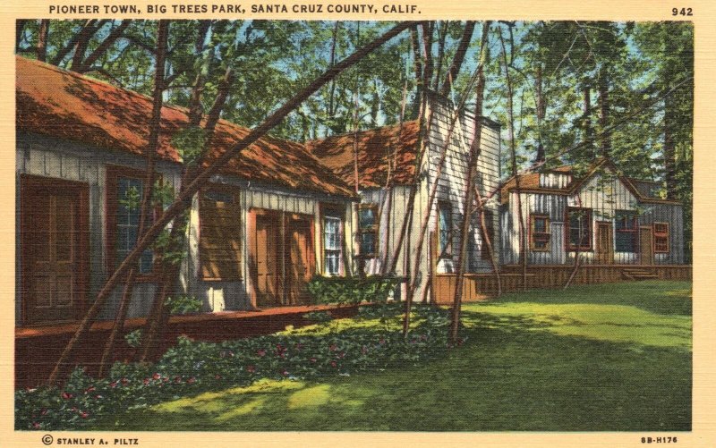 Vintage Postcard Pioneer Town Big Trees Park Santa Cruz County California CA