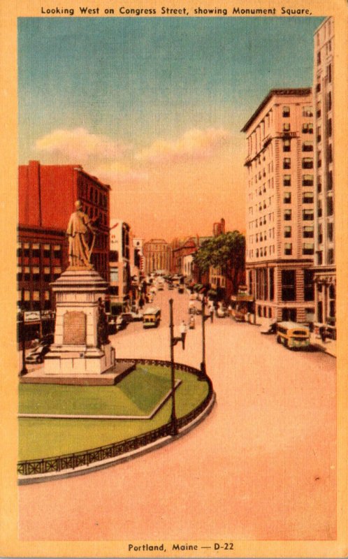 Maine Portland Looking West On Congress Street Showing Monument Square Dexter...