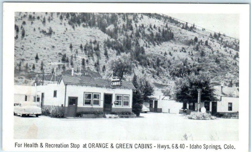 IDAHO SPRINGS, Colorado CO  Roadside ORANGE & GREEN CABINS Highway 40  Postcard