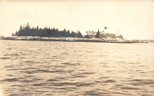 Boothbay Harbor Island Lighthouse in 1925, Real Photo Postcard