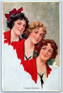 1919 Pretty Women Lustiges Kleeblatt Bill Fisher Signed Artist Antique Postcard