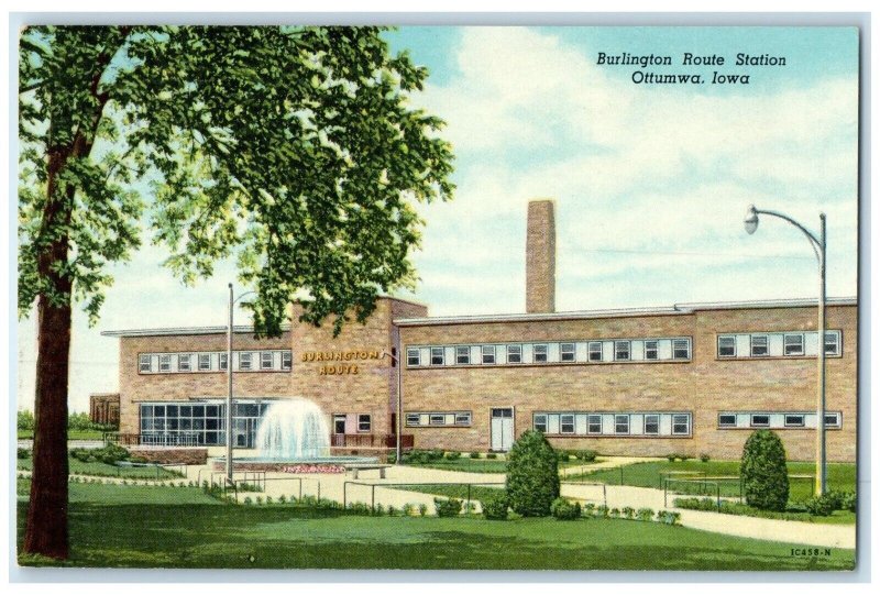c1940 Burlington Route Station Exterior Building Ottumwa Iowa Vintage Postcard