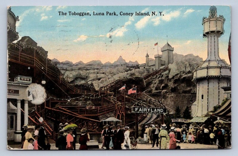 J89/ Coney Island Park New York Postcard c1910 Toboggan Luna Park 14