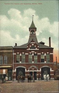 Malden Massachusetts MA Central Fire Station and Apparatus c1910 Postcard 