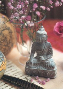 Postcard Buddha miniature statue letter and quill