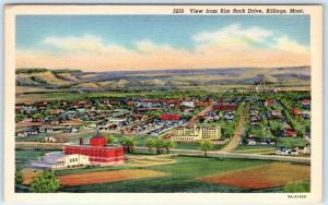 BILLINGS, Montana  MT    Birdseye from RIM ROCK DRIVE  ca 1940s Linen  Postcard