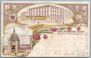 GRUSS AUS AACHEN GERMANY HOTEL RESTAURANT GRAAFF UNDIVIDED 1901 ANTIQUE POSTCARD