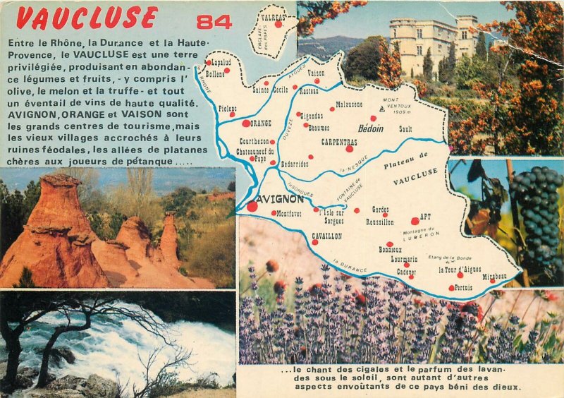 France Post card Vaucluse various aspects and scenes map area