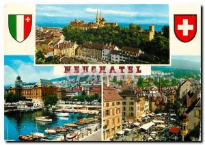 Postcard Modern Collegiate Neuchatel The Chateau and the Remparts The Port Pl...