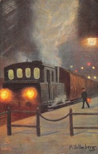 Train Station Scene Eisenbahn Bei Nacht Vollmberg Tuck Oilette PC AA52829