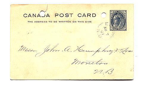 Victoria 1 C, Canada Postal Stationery, Split Ring Cancel, 1901, New Brunswick