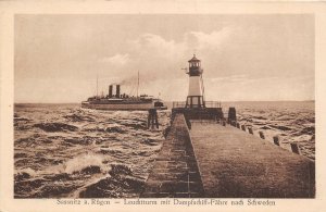 Lot215 germany sassnitz a rugen lighthouse with steamship ferry to sweden ship