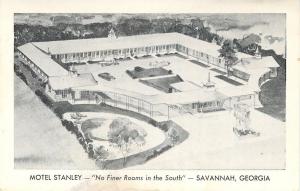 Savannah GA~Motel Stanley~US 17~Air View~Artists Sketch~Cars~1950s Post Card