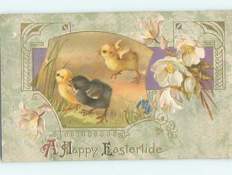 Pre-Linen easter RARE BLACK CHICK WALKS WITH YELLOW CHICK hr1763