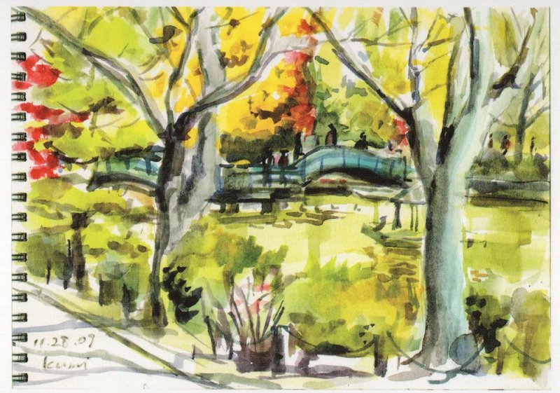 Yakushi Pond Park Tokyo Stunning Japanese Sketch Painting Postcard