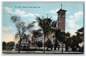 Green Bay Wisconsin WI Postcard St. John's Church Exterior Scene c1910's Vintage