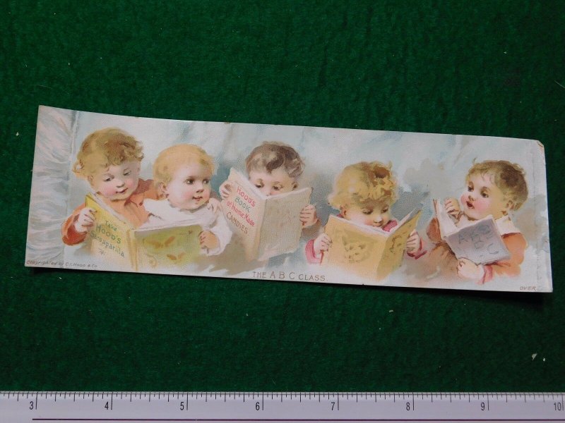 1870s-80s Hood's Sasparilla A B C Class Bookmark Kids Victorian Trade Card #P