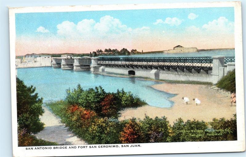 San Juan Puerto Rico San Antonio Bridge Fort San Geronimo Vintage Postcard A2