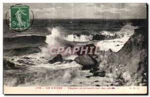 Old Postcard Le Havre Waves crashing on regise