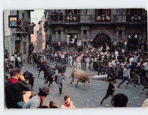 Postcard Running boys and Bulls along the street Pamplona Spain