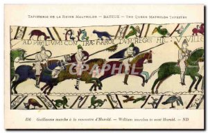 Postcard Old Bayeux Tapestry of Queen Mathilde Guillaume march of the meeting...