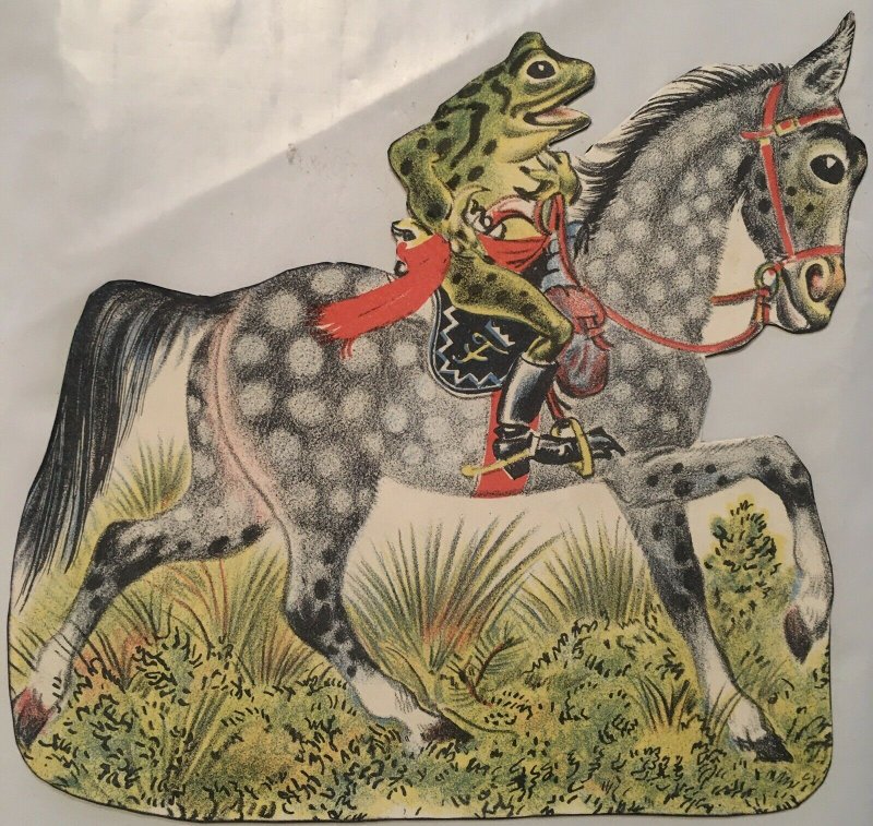 Frog Riding Dapple Gray Horse 7” Refrig Magnet Cut From Orig Vtg Storybook Page