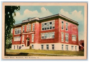Woodstock New Brunswick Canada Postcard Public School c1940's Vintage