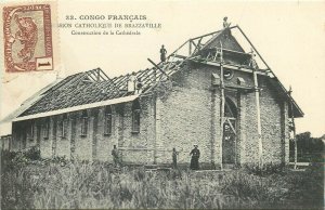 French Congo Brazzaville catholic cathedral under construction 1900`s postcard 