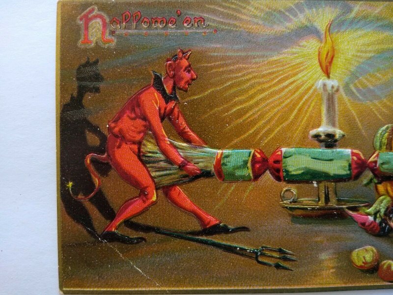 Vintage Halloween Postcard Tuck Original Red Devil Goblin Anthropomorphic 150 