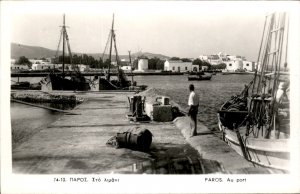 Paros Greece Port Harbor Fishing Boats Real Photo Vintage Postcard