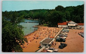 Saratoga Springs New York~Browns Beach on Lake~Snack Stand~Bath House~1950s Cars