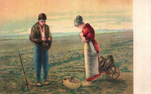 Vintage Postcard Farm Egg Hunting Mother And Son Cart Farm Land Painting