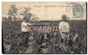 Old Postcard Folklore Wine Harvest Vineyard in Beaujolais Carriers Tipper TOP