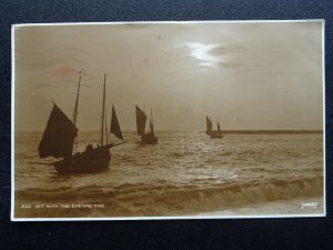 Fishing Fleet OFF WITH THE EVENING TIDE c1910 RP Postcard by Judges Whitby cds