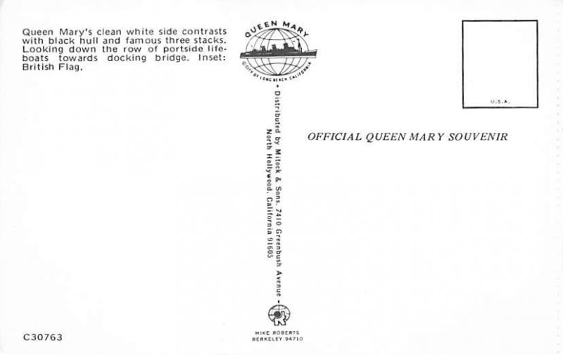 Queen Mary's clean white side contrasts Long Beach CA