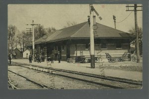 Osceola IOWA RPPC 1909 DEPOT TRAIN STATION Passengers nr Afton Lucas Liberty