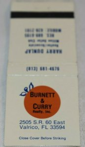 Burnett & Curry Valrico Florida 20 Strike Matchbook Cover