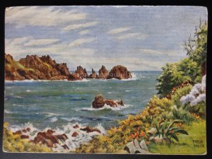 Guernsey: The Pea Stacks from Moulin Huet - Art by Peter M Wood, Old Postcard