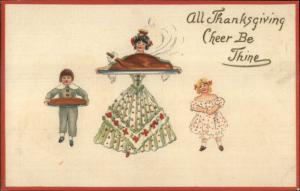 Thanksgiving - Woman & Children Serving Turkey Dinner c1910 Postcard