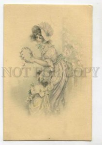 3106899 Mom & Girl playing w/ Flowers Style WICHERA Vintage PC
